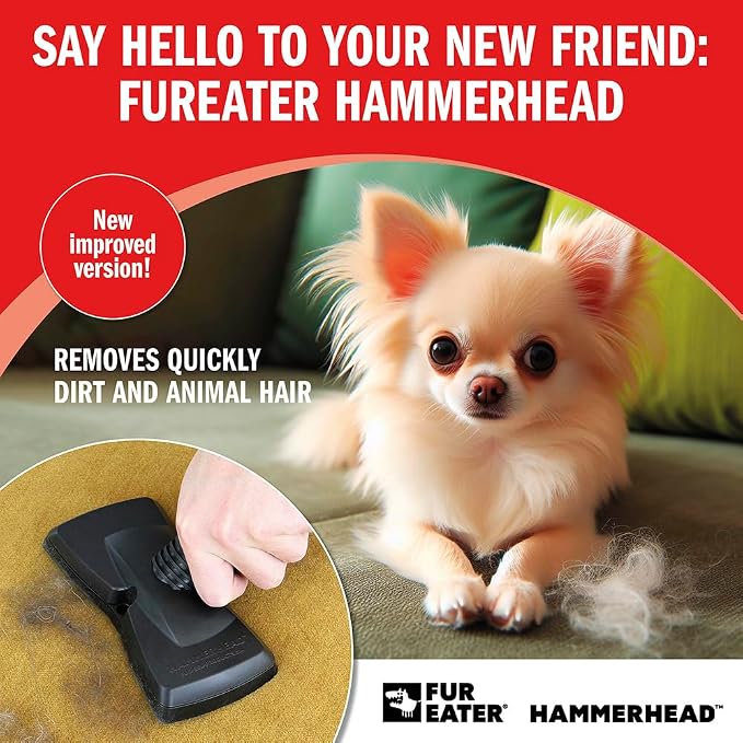 Hammerhead Pet Hair Remover Vacuum Attachment, Wide Rubber Brush for Dog & Cat Hair, Fits 1-1/4, 1-3/8 & 1-1/2 in Round Hoses, for Couch, Car, Carpet & Upholstery