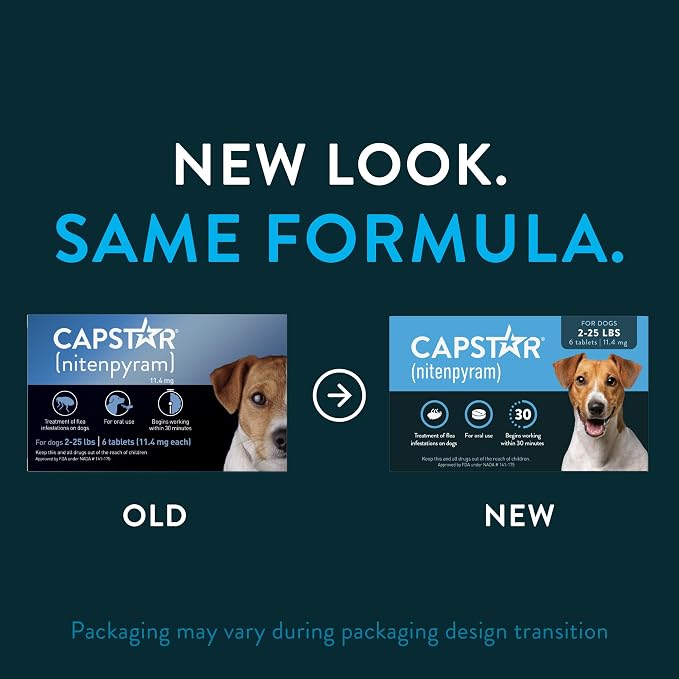 Capstar(nitenpyram) for Dogs Fast-Acting Oral Flea Treatment for Dogs 2-25 lbs, Vet-Recommended Medication Tablets Start Killing in 30 Minutes, 60 Doses