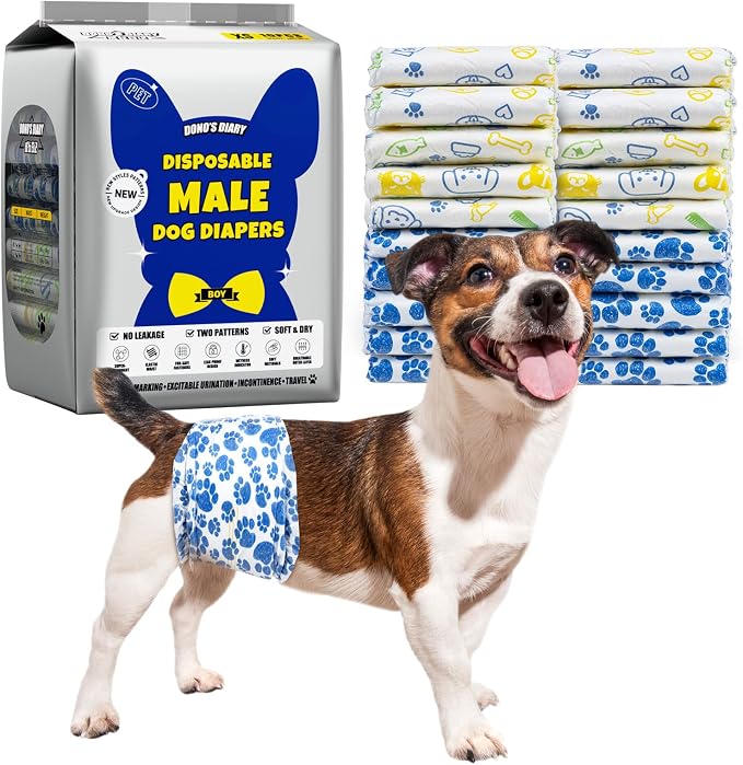 Dono Dog Diapers Male, Disposable Male Dog Wraps 30ct, Ultra Absorbent Doggie Diapers, Rapid-Dry Leak-Proof Puppy Diapers, Wetness Indicator Excitable Urination Incontinence, XSmall