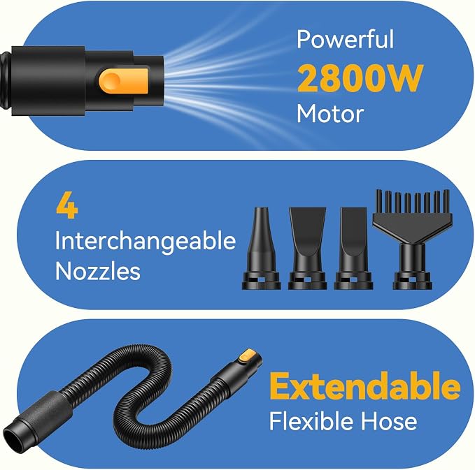 Dog Dryer, 2800W Dog Hair Dryer with Adjustable Speed and Heater, Professional Dog Blow Dryer with 4 Nozzles