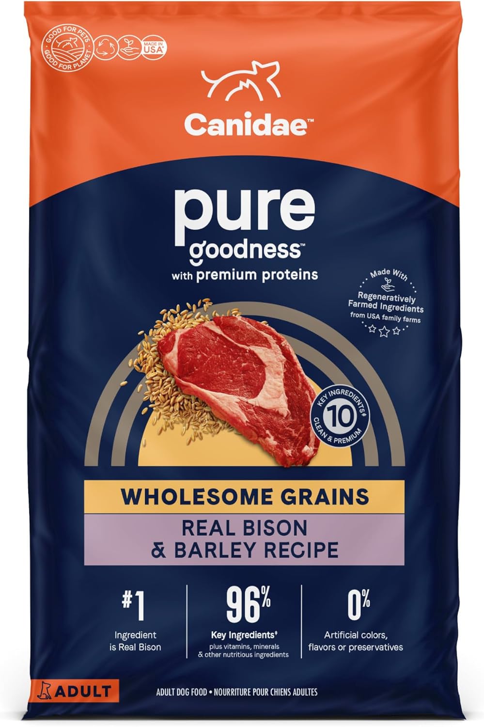 CANIDAE® Pure Limited Ingredient Premium Adult Dry Dog Food, Real Bison & Barley Recipe, Dog Dry, 24 Pounds