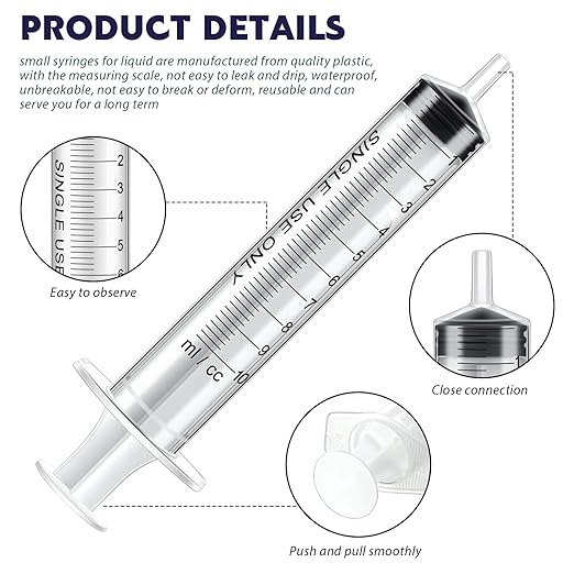 Xuhal 200 Pcs 10 ml/cc Plastic Liquid Measuring Syringes No Needle Clear Small Syringes for Oral, Scientific Labs Measuring Liquids, Feeding Pets, Epoxy Resin, Watering Plants, Oil or Glue Applicator