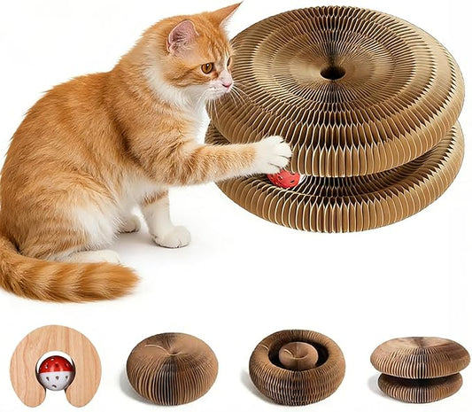 Simple Deluxe Interactive Scratch Toys with a Ball, Foldable Recyclable Magic Organ Cat Scratching Board, Cat Scratcher for Exercise & Anxiety Relief, Brown