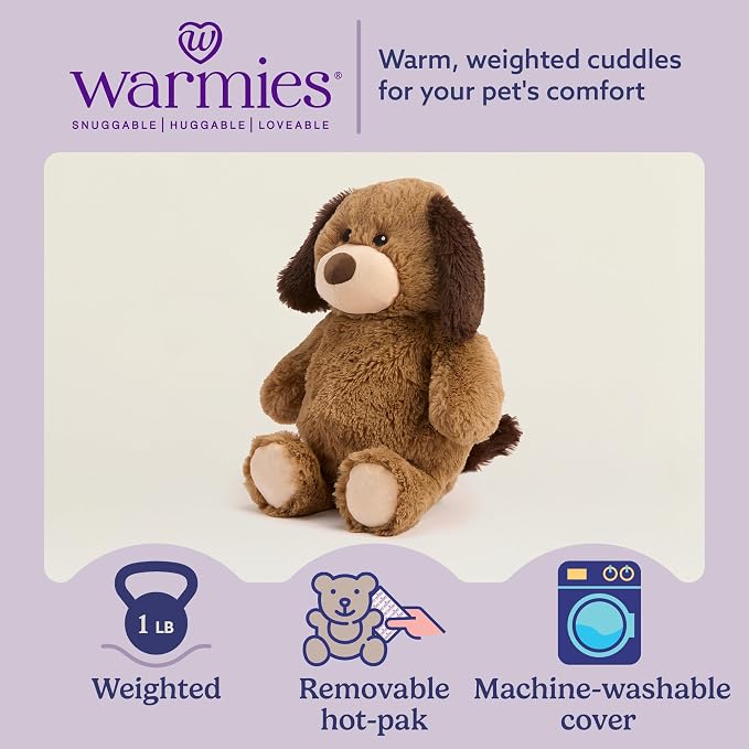 warmies Plush Toy Stuffed Animal for Dogs & Cats, Brown Dog - Weighted & Microwavable Calming Comfort Toy for Puppy Crate Training, Senior Dog Comfort & Pet Separation Anxiety Relief - Dogs & Puppies