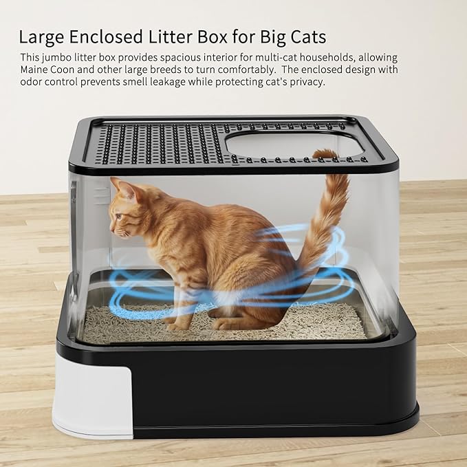 RIZZARI Large Enclosed Stainless Steel Cat Litter Box – Dual-Entry Leakproof Design with Pull-Out Sifting Tray, Easy-Clean Non-Stick Surface & Odor Control for Multi-Cat Homes