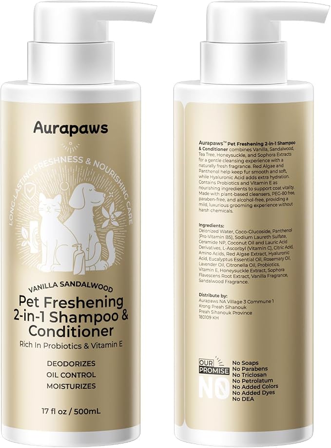 Probiotic Dog Shampoo and Conditioner Set for Sensitive Skin, Itchy Skin Relief, Deodorizing Dog Shampoo, Smelly & Moisturizes for All Breeds & Puppies, Vanilla Sandalwood, 17 oz(Pack of 2)