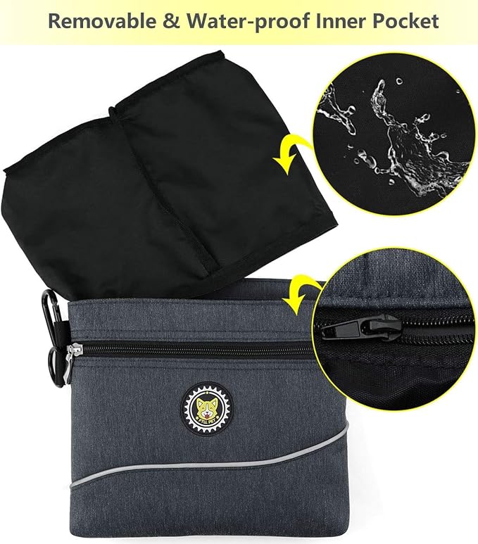 Viklluyr Dog Treat Pouch with Magnetic Closure, 2 Zip Pockets, Removable Inner Pocket, Padded Shoulder Strap, Perfect Food Bag for Agility Training - Including Carabiner