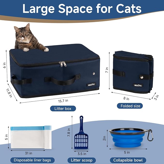 Portable Cat Travel Litter Box with Lid and 10 Pcs Disposable Liner Bags,Dog Purse Carrier for Small Dogs Cats Rabbits Up to 13lbs
