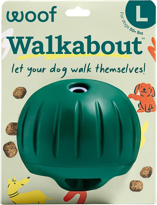 WOOF Walkabout - Enrichment Dog Toys Puzzle and Treat Dispenser - Adjustable Difficulty for Kibble and Treats - Durable Rubber - Easy to Clean - Large