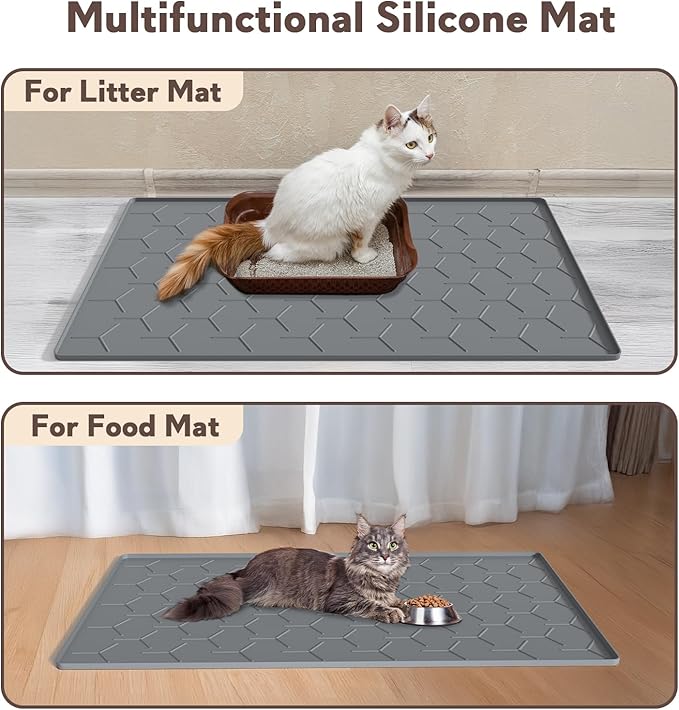 Garoopion Cat Litter Mat, Large 40" X 28" Litter Catcher Rug, Waterproof Silicone Mat for Cats, Dark Gray