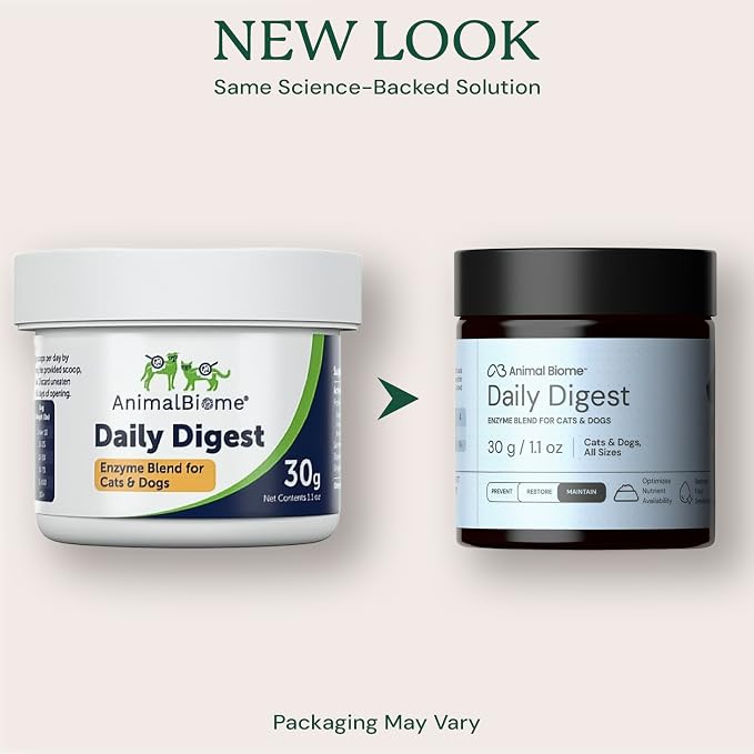 Animal Biome Daily Digest 60g– Digestive Enzyme Powder for Dogs & Cats, Supplement for Dogs with S. Boulardii, & Slippery Elm, Supports Healthy Digestion & Nutrient Breakdown, Sprinkle-on Food Topper