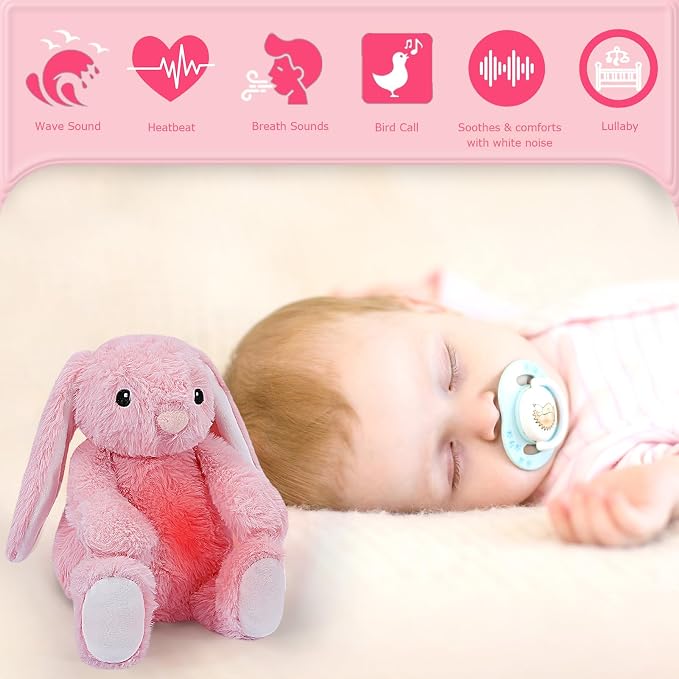 Baby Soother Cry Activated Sensor Toys,Heartbeat Bunny for Babies,Plush Stuffed Animal for Newborn Infants,Baby Toy Vibrating with Mom’s Heartbeat,Baby Shower Gifts for Girls and Boys