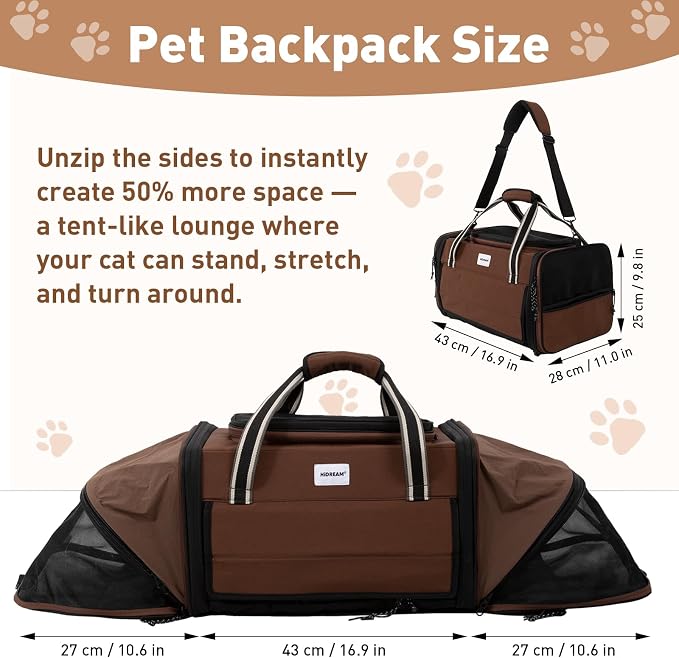 ETIAL 50% Extra Large Expandable Cat Carrier Backpack, 2-in-1 Cat Tent, Airline Approved Soft-Sided Under Seat Pet Travel Bag, Collapsible, 9.8" H