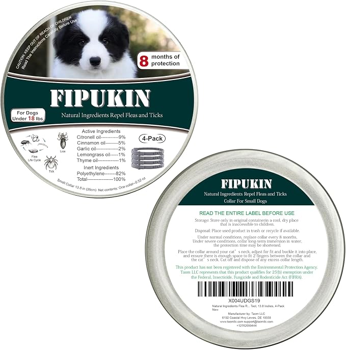 Natural & Safe Flea and Tick Collar for Small Dogs, 4 * 8 Months Protection, Waterproof, 13.8 inch, One Size Fits All, Free Comb and Tick Removal Tool (4-Pack)