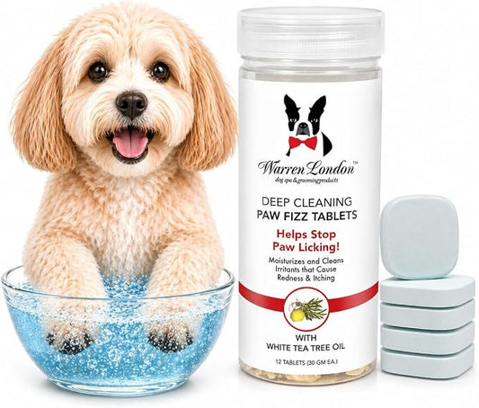 Warren London Deep Cleaning Paw Soak for Dogs – Soothes Itchy, Irritated Paws with Aloe Vera, Seaweed & Tea Tree Oil | Anti-Lick Paw Treatment | 5-Minute at-Home Spa for Dogs | 12 Fizzy Tablets