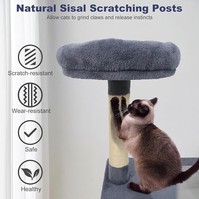 Tangkula Cat Tree Tower, 48 Inch Multi-Level Cat Tower with Large Condo, Sisal Scratching Post, Padded Top Perch, Tunnel, Hanging Ball, 3 Jumping Platforms for Indoor Cats (Dark Gray)