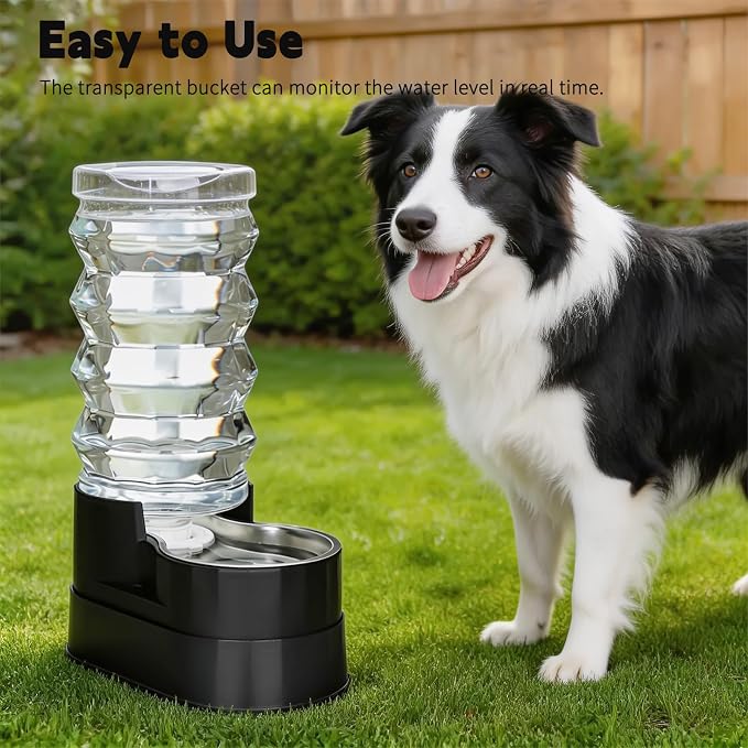 RIZZARI 9L Large Capacity Stainless Steel Pet Water Dispenser – Elevated Gravity Water Bowl with Filter for Healthy Hydration, Anti-Spill Design for Large Dogs, Senior Pets & Indoor Outdoor Spaces