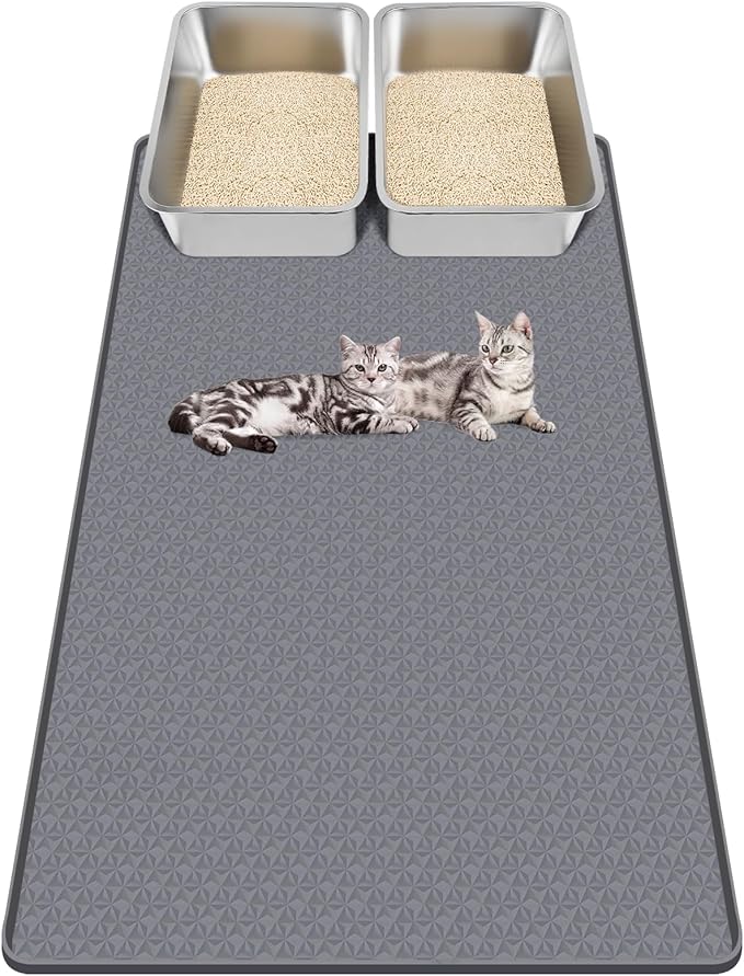 Kalolary Cat Litter Mats, 51" x 25.6" Extra Large Silicone Cat Mat for Litter Box, Easy to Clean Kitty Litter Trapping Mat, Soft on Kitty Paws, Waterproof, Urine-Proof Kitty Litter Mats for Floor,Grey