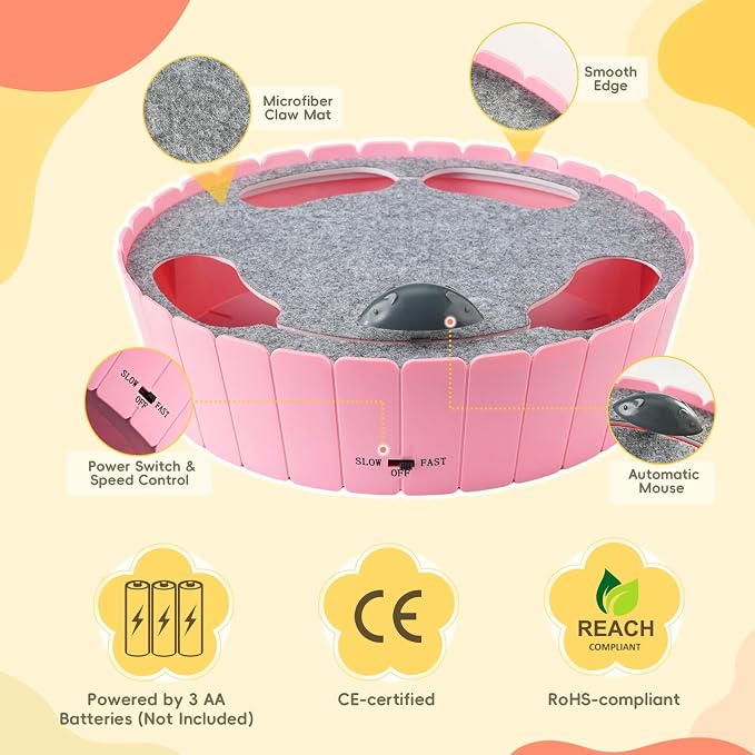 Pawaboo Interactive Cat Toy with Moving Mouse, Electronic Motion Pop and Play Hide Seek Cat Toys, Automatic Teaser Cats Toys Interactive for Indoor Cats Play, Pink