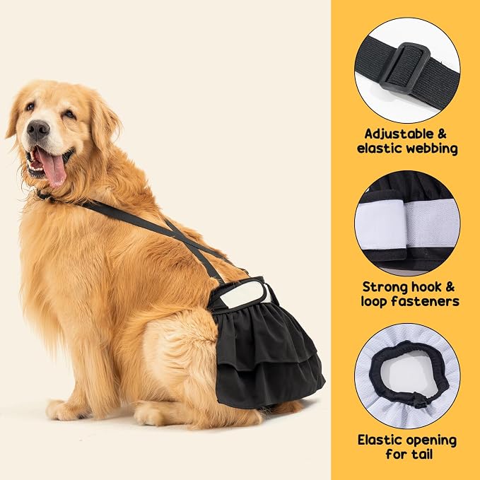 3 Pack Avont Washable Female Dog Diaper with Suspender, Reusable Girl Doggie Diapers for Small Medium Large Doggy in Heat Cycle Period Incontinence -L