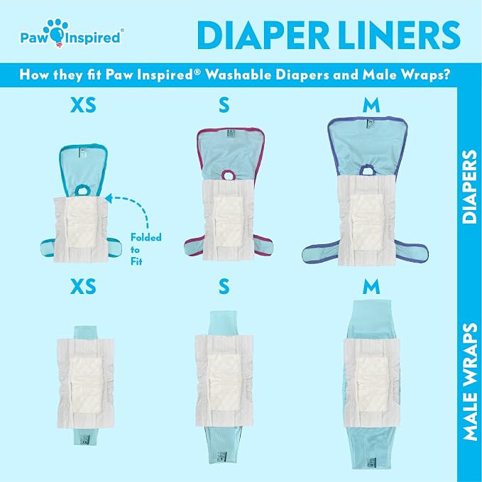 Paw Inspired Dog Diaper Liners | Inserts for Washable Covers, Female Dog Diapers, and Male Dog Belly Bands | Leakproof, Super Absorbent (180 Count)
