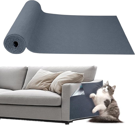 Cat Scratching Mat Self-Adhesive, 118'' x 15.8'' Trimmable Cat Scratch Pads Furniture Protector, DIY Climbing Cats Scratching Carpet for Couch, Door Frame or Wall Corner Protector (Light Gray)