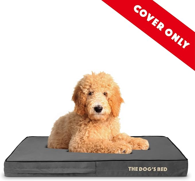 The Dog’s Bed Replacement Outer Cover, Oxford Fabric, Grey with Black Trim, Large, 4-Inch
