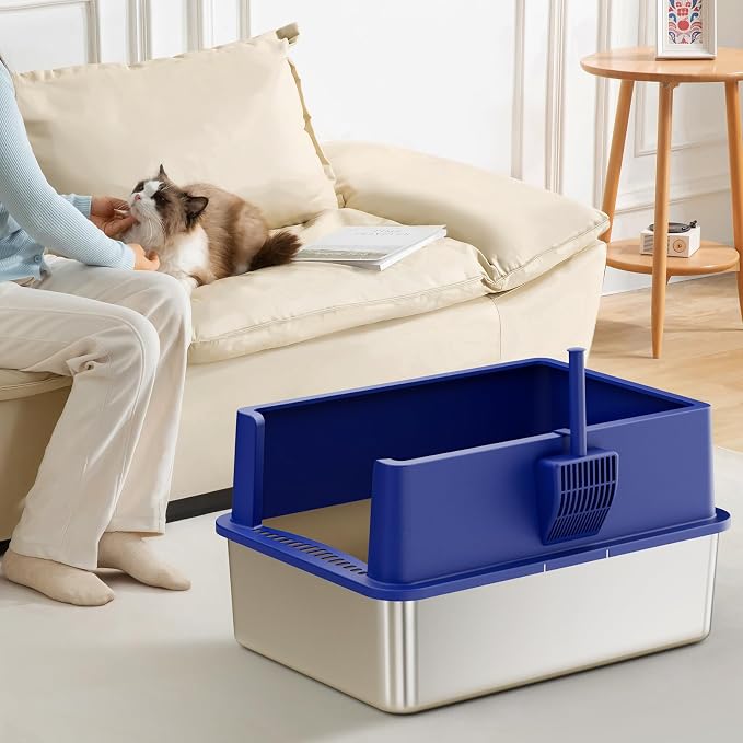 Jotesnew XXXL Stainless Steel Litter Box,28" L*20" W*12.5" H Large Capacity Metal Cat Litter Box for Big & Multiple Cats,Anti-Leakage,Non-Stick Surface for Easy Cleaning,Odor-Resistant,Blue