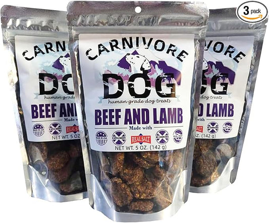 Carnivore Dog Treats, Human Grade, Grass-fed and Finished Beef and Lamb Made with Redmond Real Salt, No Additives - Healthy, Chewy, Training Snacks for All Breeds, Lamb Slider, Pack of 3