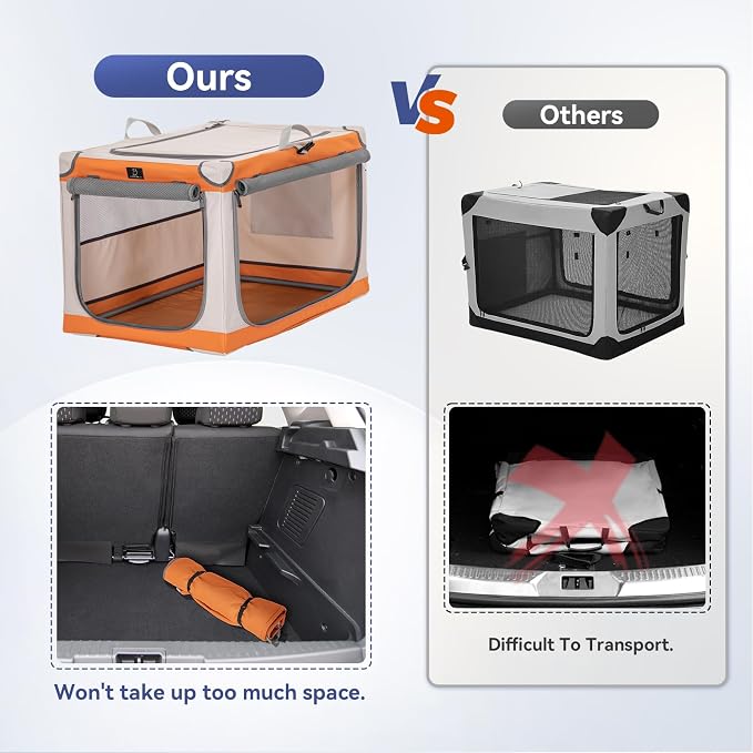 36" Collapsible Dog Crate for Large Dogs - Portable Soft Travel Kennel with Lockable Zippers, Waterproof Base, Washable Cover, Patented Screw Frame for Adjustable Tension, Outdoor, Indoor, Car Use