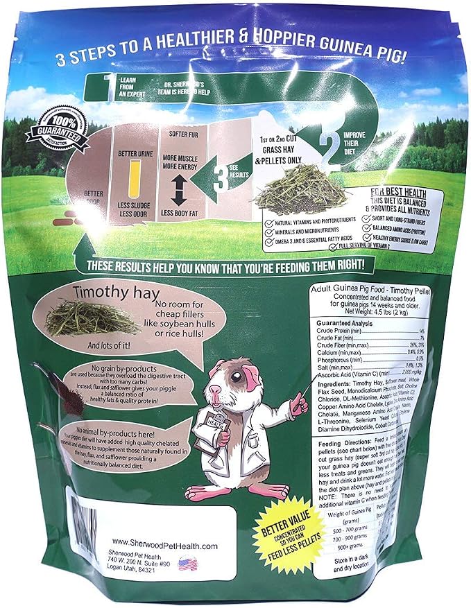 Sherwood Pet Health Adult Guinea Pig Food Measured Timothy Pellet (4.5 Pound) Hay-Based, Grain-Free, Soy-Free for Better Digestion