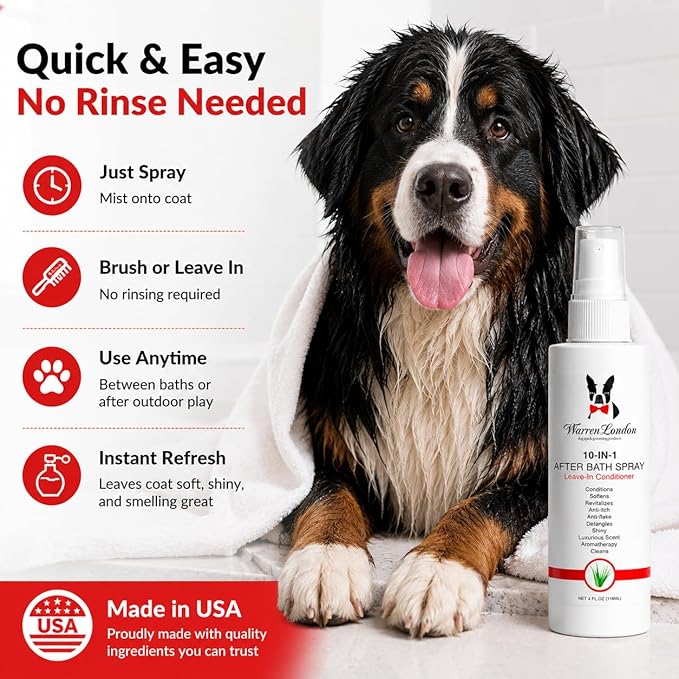Warren London 10-in-1 After Bath Dog Spray | Dog Leave in Conditioner and Detangler | Pet Grooming Spray with Aloe Vera, Silk Amino Acids and Green Tea Extract | Made in USA | 1gal