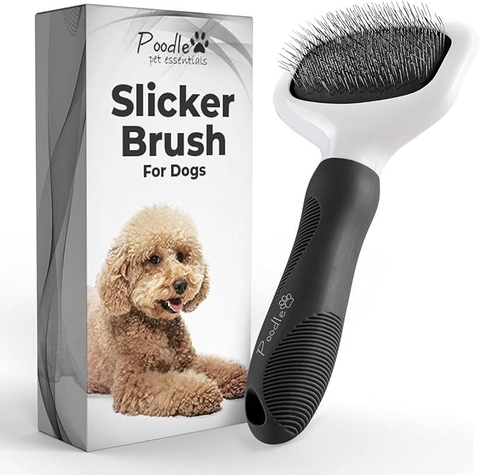 Poodle Pet Bundle - Dematting Fur Rake Comb Brush Tool with Steel Safety Blades for Detangling Matted or Knotted Undercoat Hair and Slicker Brush for Small and Large Dogs Pet Hair Remover