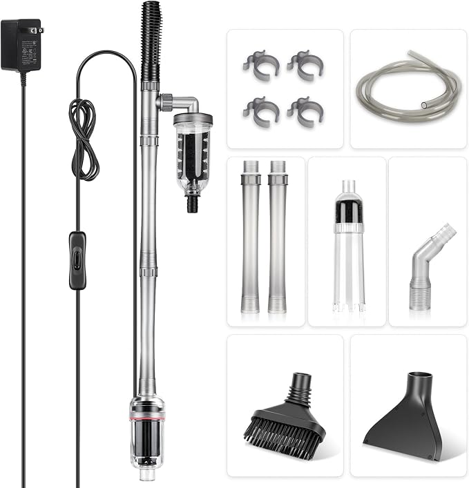 hygger Electric Aquarium Gravel Cleaner, 528GPH Fish Tank Vacuum, 5-in-1 Automatic Sand Washer Water Changer Cleaning Kit for Freshwater Saltwater, Adjustable Length Handle Tube,Hose, Clamp