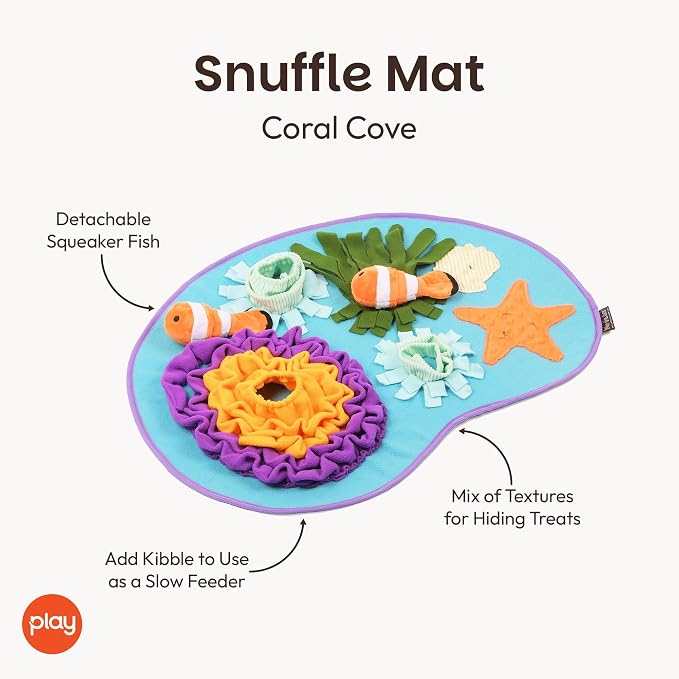 P.L.A.Y. Cute Snuffle Mat for Dogs - Ocean Themed Interactive Food & Treat Mat for Puppies Dogs - Enrichment Toy, Great for Slow Feeding, Nosework & Foraging Skills - Machine Washable