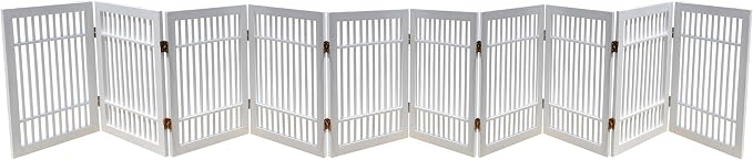 Urnporium Pet Dog Gate Freestanding, Strong Durable Folding Wooden Fence, Portable Acacia Hardwood Safety Barrier for Indoor & Outdoor Use (White Pet Gate, 10 Panel 24" Tall)