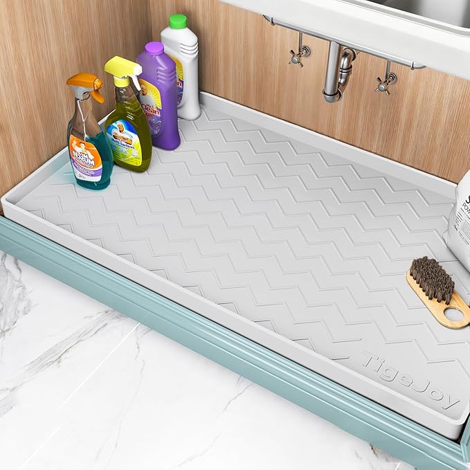 TigeJoy 31" x 19" Under Sink Mats for Kitchen Waterproof, Leak-Proof Silicone Mat Sink Protector and Cabinet Liner, Kitchen Essentials Organizer and Storage, Boot or Shoe Tray, Pet Feeding Mat
