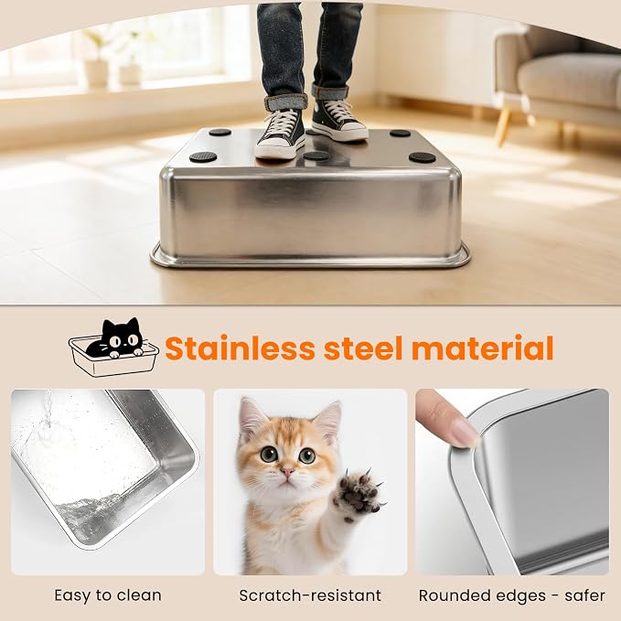 Extra Large Stainless Steel Cat Litter Box with 120° Lid for Multiple Cats, Enclosed Top Entry Litter Box High-Sided Anti-Leak Litter Box, Dog Proof Litter Boxes with Litter Step & Scoop