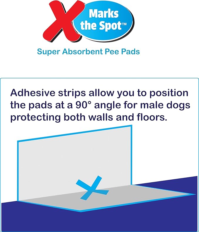 SPOT X Marks The Spot Extra Absorbent Puppy Pads with Adhesive Strips & Pheromones – Attracts Dogs to Center for Training & Potty, 22" x 22", 50-Pack