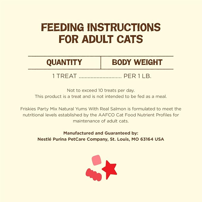 Purina Friskies Natural Cat Treats, Party Mix Natural Yums With Real Salmon and Vitamins, Minerals & Nutrients - (Pack of 6) 6 oz. Pouches