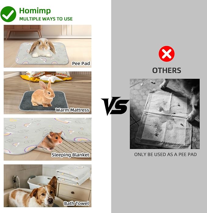 Homimp 4 Pack Guinea Pig Cage Liners,Washable Small Animal Bedding,Waterproof Reusable & Anti Slip Guinea Pig Pee Pad Fast and Super Absorbent Mat for Small Animal Rabbit Bunny Hamster,Grey 12"x12"