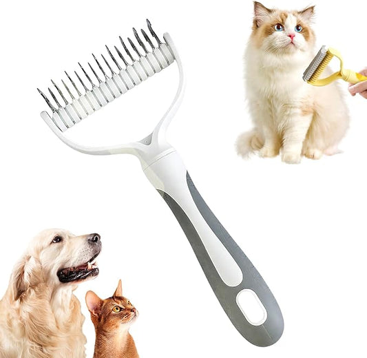 Double-Sided Pet Grooming Brush, 2026 New Undercoat Rake for Long Haired Pets, Multi-Functional Dematting Comb for Home Grooming, Pet Hair Removal Brush for Pet Owners (Gray, 1pcs)