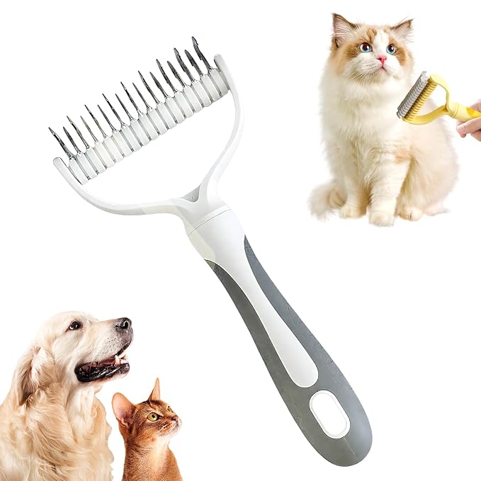Double-Sided Pet Grooming Brush, 2026 New Dematting Comb for Dogs and Cats, Deshedding Dog Brush Removes Tangles Knots and Loose Fur, Ergonomic Pet Grooming Tool for Thick Coats (1, White)
