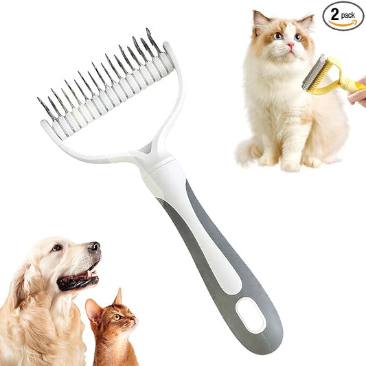 Double-Sided Pet Grooming Brush, 2026 New Dematting Comb for Dogs and Cats, Deshedding Dog Brush Removes Tangles Knots and Loose Fur, Ergonomic Pet Grooming Tool for Thick Coats (2, White)