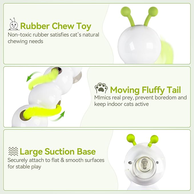 AFP Interactive Cat Toy, Automatic Furry Tail Teaser Toy with Motion Sensor, Electric Cat Toy, USB Rechargeable, Self Play Cat Feather Toy for Indoor Cats, Suction Cup for Stable Play, 1 Replacement