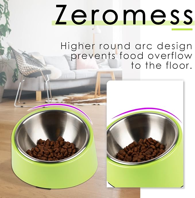 SuperDesign Mess Free 15° Slanted Bowl for Dogs and Cats, Tilted Angle Bulldog Bowl Dog Feeder, Non-Skid & Non-Spill, Easier to Reach Food M/1 Cup Green
