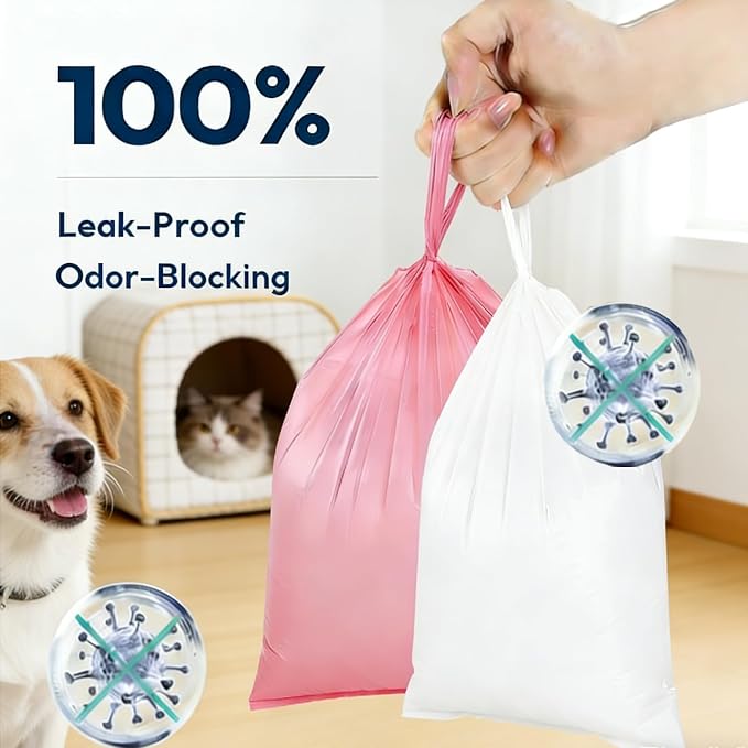 Odor Sealing Dog Poop Bags with Handles – 100 Count – Large Capacity | Heavy Duty Thick Pet Waste Bags - Leak Proof, Odor - Blocking (White)
