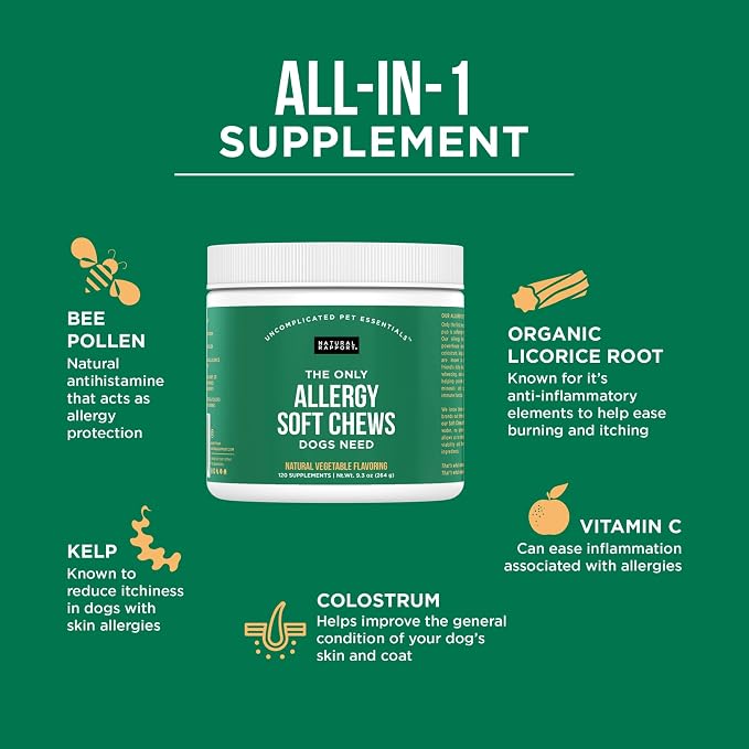 Natural Rapport Dog Allergy Supplement - The Only Soft Chews Dogs Need - 120ct Treats that Contain Kelp and Bee Pollen for Allergy and Itch Relief