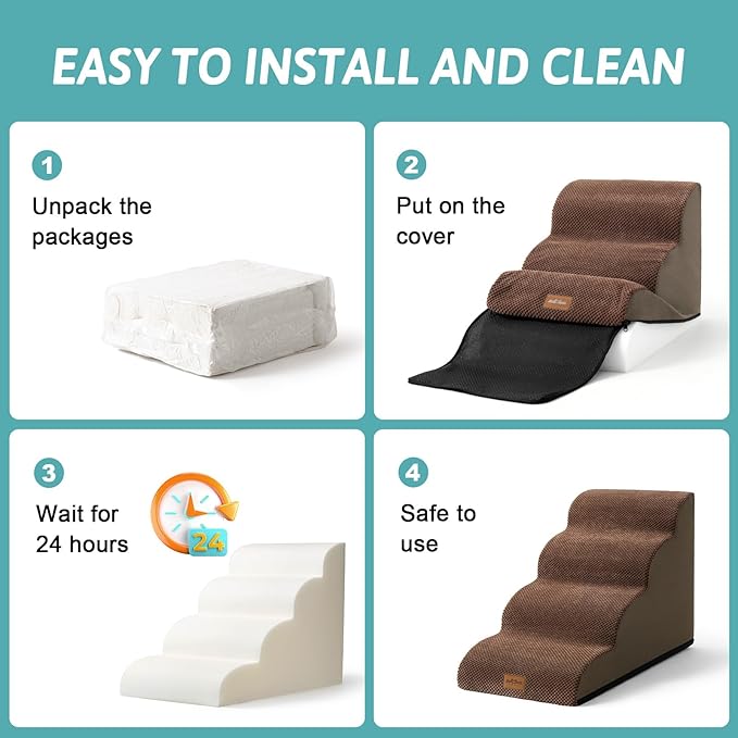 COZY KISS Dog Stairs for Small Dogs 11.8" H, Pet Step with Leakproof Cover, High Density Foam Cat Ramp for Chair or Sofa, Lightweight, Durable, Comfort, 15.7x19.7x11.8 inch, 2 Step, Brown