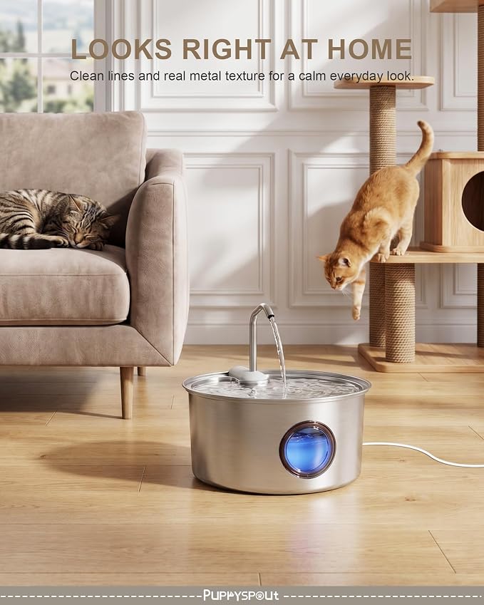 Cat Water Fountain Stainless Steel - 108oz/3.2L Automatic Cat Water Fountain for Drinking with 10PCS Filters, Metal Pet Water Fountain Water Dispenser for Cats, Puppy, Multiple Pets
